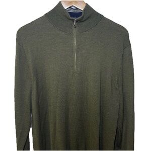 Brooks Brothers Military Green Merino Wool  Italian Yarn 1/4 Zip Sweater XL